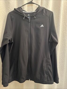 adidas Black Hooded Zip-Up Windbreaker Jacket